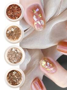 4 hộp vỏ sò lát tăng cường móng tay tự nhiên thiết kế vỏ sò gợn sóng kim sa bất đối xứng trang trí móng tay phụ kiện làm móng mặt dây chuyền móng tay tự làm đá quý móng tay vật dụng làm móng - Màu be - Xem 4