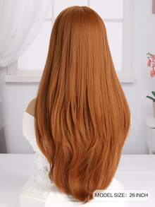 時尚女性長捲合成纖維頭套假髮,配有空氣瀏海,棕色,26英寸,適合日常穿著