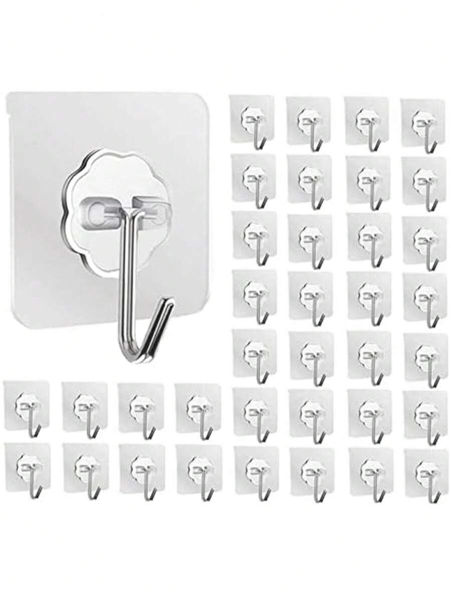 36入組重型自粘掛鉤透明防水&防油牆鉤適用於廚房,浴室,淋浴,戶外家庭裝飾