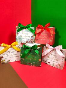 4pcs Christmas Gift Bags, Printed Pattern Decorated Party Favor Bag - Green - View 2