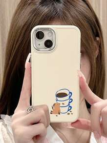 1pc Smartphone Case With Capybara Drinking Coffee Design