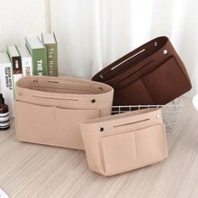 2pcs/Set Felt Inner Bag Cosmetic Bag Toiletry Organizer Insert Pouch, Medium & Large Size Storage Bag Liner Bag Liner Package Sleeve Bag - Red - View 6