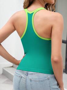 Padded Colorblock Sports Bra Tank Top, 1pc - Green - View 2
