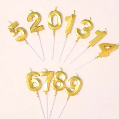 1pc Gold Number Candle, Smokeless Birthday Cake Party Baking Dessert Candles Set,Christmas