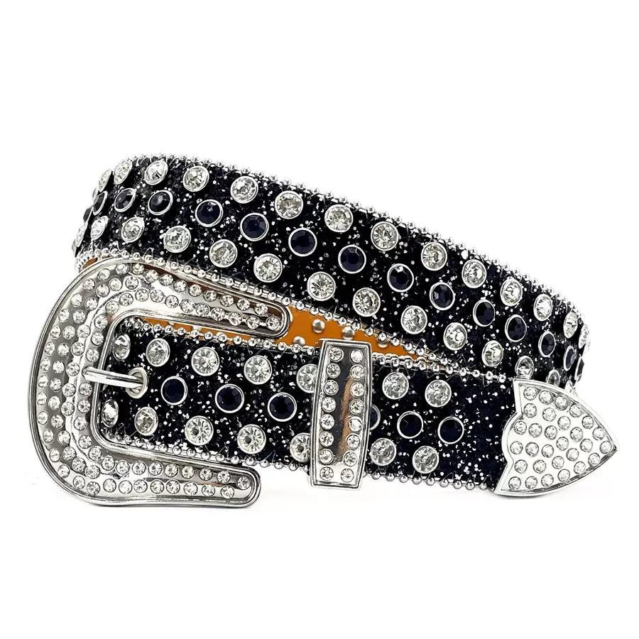Classic Western Rhinestone Belt For Men And Women, Deluxe Western Cowboy Style With Shimmering Crystal Inlay, Y2k Rhinestone Studded Belt With Punk And Hip Hop Style For Pants Party - Black - View 1