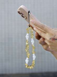 Crystal Crushed Stone Beaded Phone Charm - Yellow - View 1