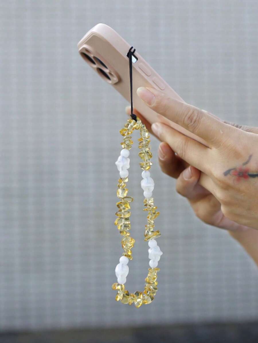 Crystal Crushed Stone Beaded Phone Charm - Yellow - View 1
