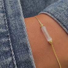 1 pieza Pulsera piedra natural moda sencilla disponible en transparente cuarzo , con turquesa con rodonita - Amarillo Oro - Ver 2