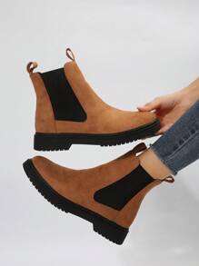 Women's Casual Round Toe Soft & Comfortable Slip-on Chelsea Fashion Boots - Brown - View 1