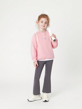 2入組年輕女孩鬆身蝙蝠袖運動衫和喇叭褲,適合秋季