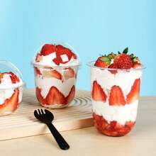 QIYINGFA 10/20入帶蓋珍珠奶茶杯布丁冰淇淋杯（250/360/500毫升）