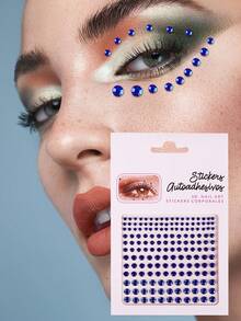 圣诞节 DIY 水钻工艺品：165 片圆形和立方体贴纸，用于面部和身体纹身装饰，强力粘合，多种尺寸，4 种颜色可选，适合化妆派对 - 寶藍色 - 查看 2