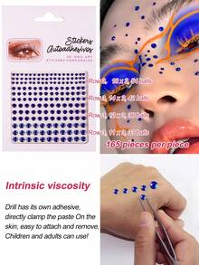 圣诞节 DIY 水钻工艺品：165 片圆形和立方体贴纸，用于面部和身体纹身装饰，强力粘合，多种尺寸，4 种颜色可选，适合化妆派对 - 寶藍色 - 查看 4