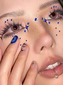 圣诞节 DIY 水钻工艺品：165 片圆形和立方体贴纸，用于面部和身体纹身装饰，强力粘合，多种尺寸，4 种颜色可选，适合化妆派对 - 寶藍色 - 查看 7