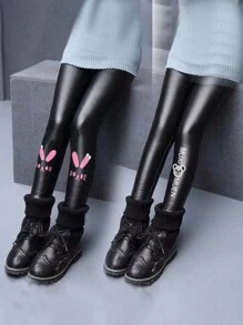 2 Miếng Trẻ em Mùa Đông Ấm áp Xà cạp , chất liệu da PU Quần Với Sang trọng Lót - màu đen - Xem 1