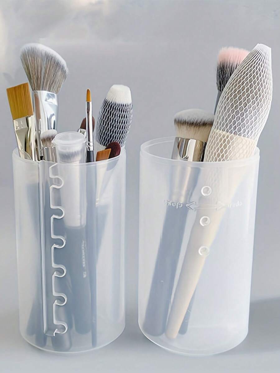 1pc Clear And Simple Scalable Storage Bucket For Makeup Brushes And Pens, Portable And Suitable For Travel - Clear - View 1