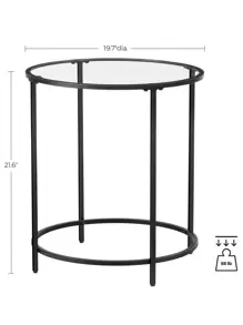 VASAGLE Round Side Table, Glass End Table With Metal Frame, Gold Coffee Table With Modern Style For Living Room, Balcony, Bedroom - 黑色 - 查看 3