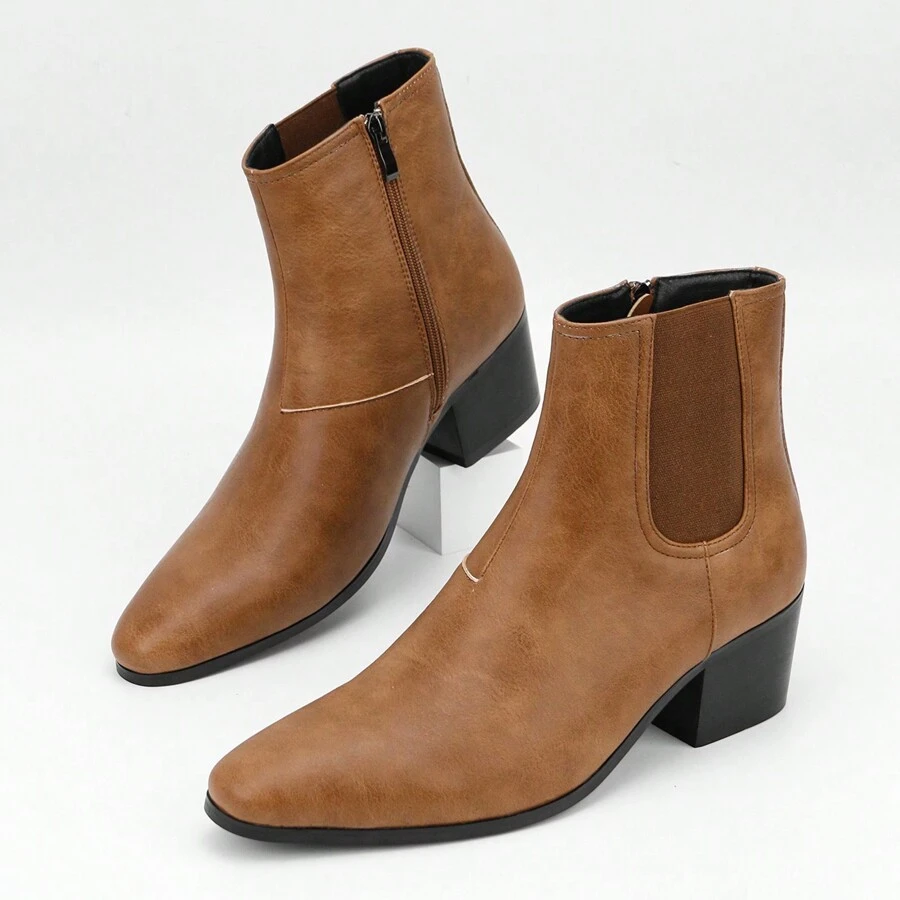 Men's High Heel Chelsea Boots With Double Elastic Gore - Lạc đà - Xem 1