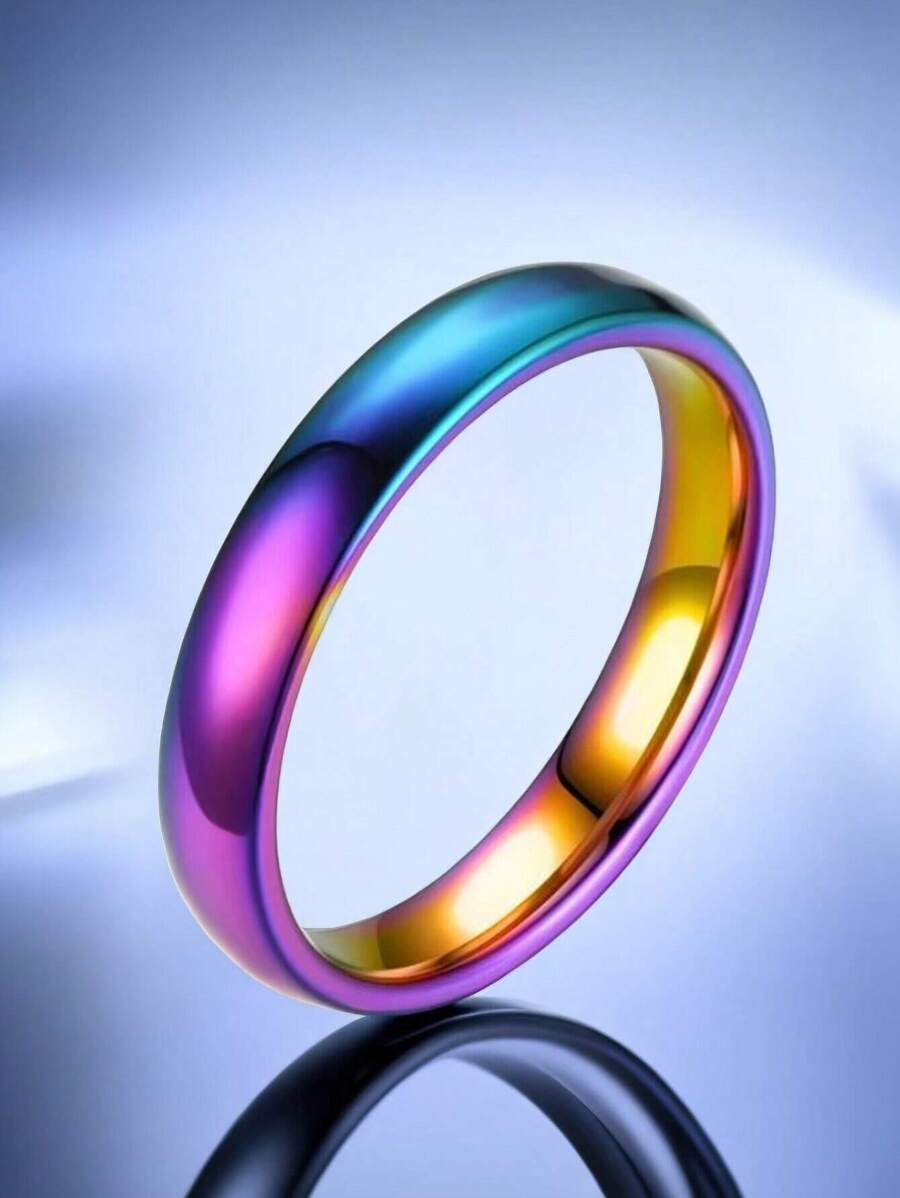 1pc Fashion Titanium Steel Ring With Circular Arc Smooth Surface Band, Elegant & Stylish Men's Knuckle/Stack Ring, Suitable For Parties, Dates And Everyday Wear, Versatile Jewelry Accessory - Multicolor - View 1