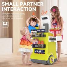 47件互動式兒童收銀機玩具套裝,包含假幣、計算機、掃描器、信用卡、輸送帶和模擬食物,適用於3歲+男女孩童玩假扮