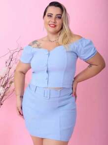 Plus Size Blouses - Baby Blue - View 1