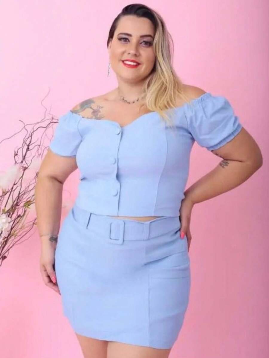 Plus Size Blouses - Baby Blue - View 1