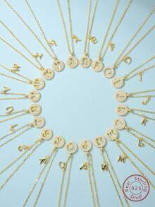 1 件吊飾 S925 銀色首字母圓形項鍊精美珠寶母親節生日禮物 - 金色 - 查看 1