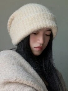 1pc Knitted Hat For Winter With , Women's Loose Beanie, Warm Ear Protection Casual - White - View 4
