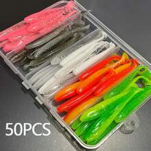 50pcs 7cm, 2.1g Soft Worm Silicone Fishing Lure In Box Packaging For Bass