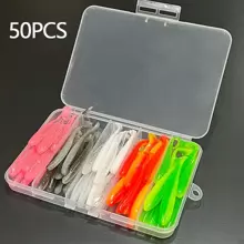 50pcs 7cm, 2.1g Soft Worm Silicone Fishing Lure In Box Packaging For Bass