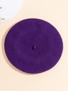 1pc Women’s Deep Purple Woolen Beret Cap, Suitable For Travel And Artistic And Japanese-style Outfits In Autumn And Winter