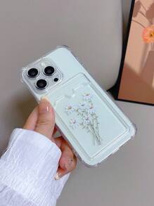 1pc Transparent TPU Shockproof Phone Case With Four Corners, Daisy Print And Handmade Diamond Embellishment, Compatible With Apple, Samsung, Redmi, Pixel Phones