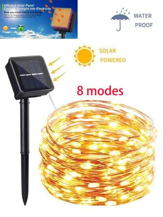 1 串户外防水灯串，有 2/7/12/22/32 米可选，适用于节日、派对、花卉装饰、氛围照明、秋季装饰、家居装饰、情人节户外装饰、户外花园照明（适用于小路、庭院、露台）