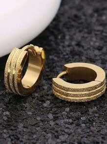 2 件简约几何铜环耳环，百搭金色，适合男女，派对、聚会和日常服装配饰 - 金色 - 查看 2