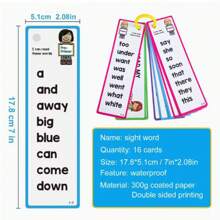 16pcs High Frequency English Vocabulary Flashcards For Children, Includes 1pc Random Color Bookmark Ring