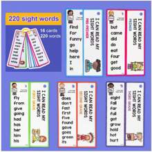 16pcs High Frequency English Vocabulary Flashcards For Children, Includes 1pc Random Color Bookmark Ring