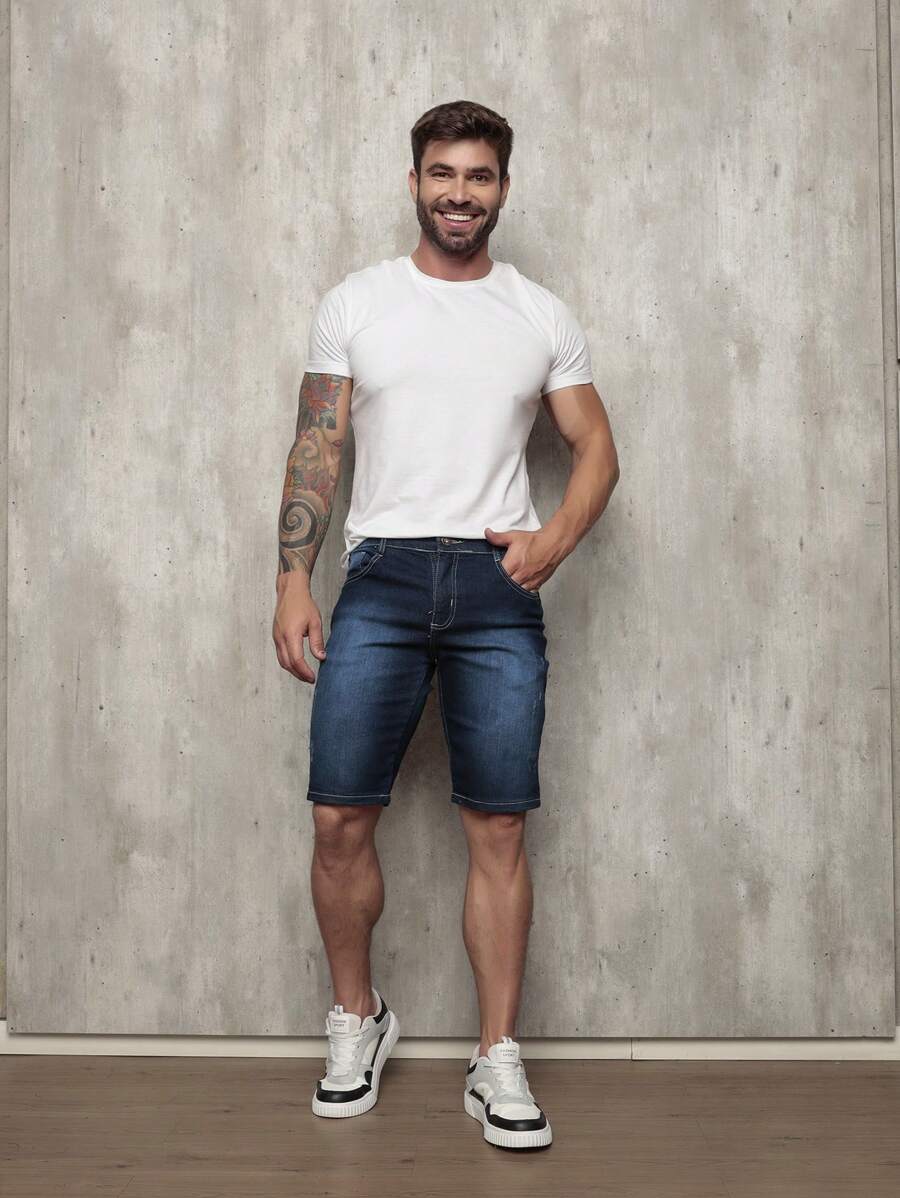 Liza Men's Denim Shorts With Lycra - Dark Wash - View 1