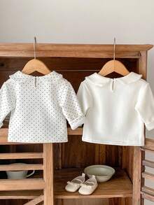 New Autumn & Winter Baby Girl Fleece Peter Pan Collar Long Sleeve Base Shirt - White - View 6