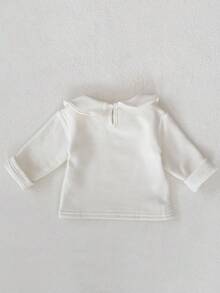 New Autumn & Winter Baby Girl Fleece Peter Pan Collar Long Sleeve Base Shirt - White - View 3