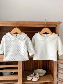 New Autumn & Winter Baby Girl Fleece Peter Pan Collar Long Sleeve Base Shirt - White - View 5