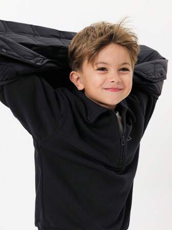 小男童戶外風格半拉鏈寬鬆運動衫帶翻領適用於秋天