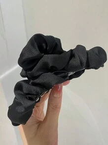 1入女性大碼黑色織布褶皺緞質十字頭髮夾,日常、校園、派對和戶外使用優雅和甜美 - 黑色 - 查看 5