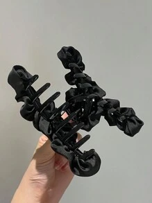 1入女性大碼黑色織布褶皺緞質十字頭髮夾,日常、校園、派對和戶外使用優雅和甜美 - 黑色 - 查看 6