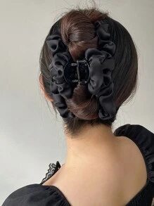 1入女性大碼黑色織布褶皺緞質十字頭髮夾,日常、校園、派對和戶外使用優雅和甜美 - 黑色 - 查看 3