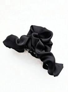 1入女性大碼黑色織布褶皺緞質十字頭髮夾,日常、校園、派對和戶外使用優雅和甜美 - 黑色 - 查看 2