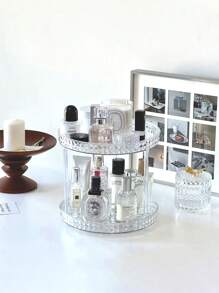 1pc Multideck Rotatable Makeup Storage Rack,Large Capacity Desktop Rotatable Storage Box,For Holiday Beach, Bathroom Collection, Bedroom Collection, Large Capacity - Clear - View 4