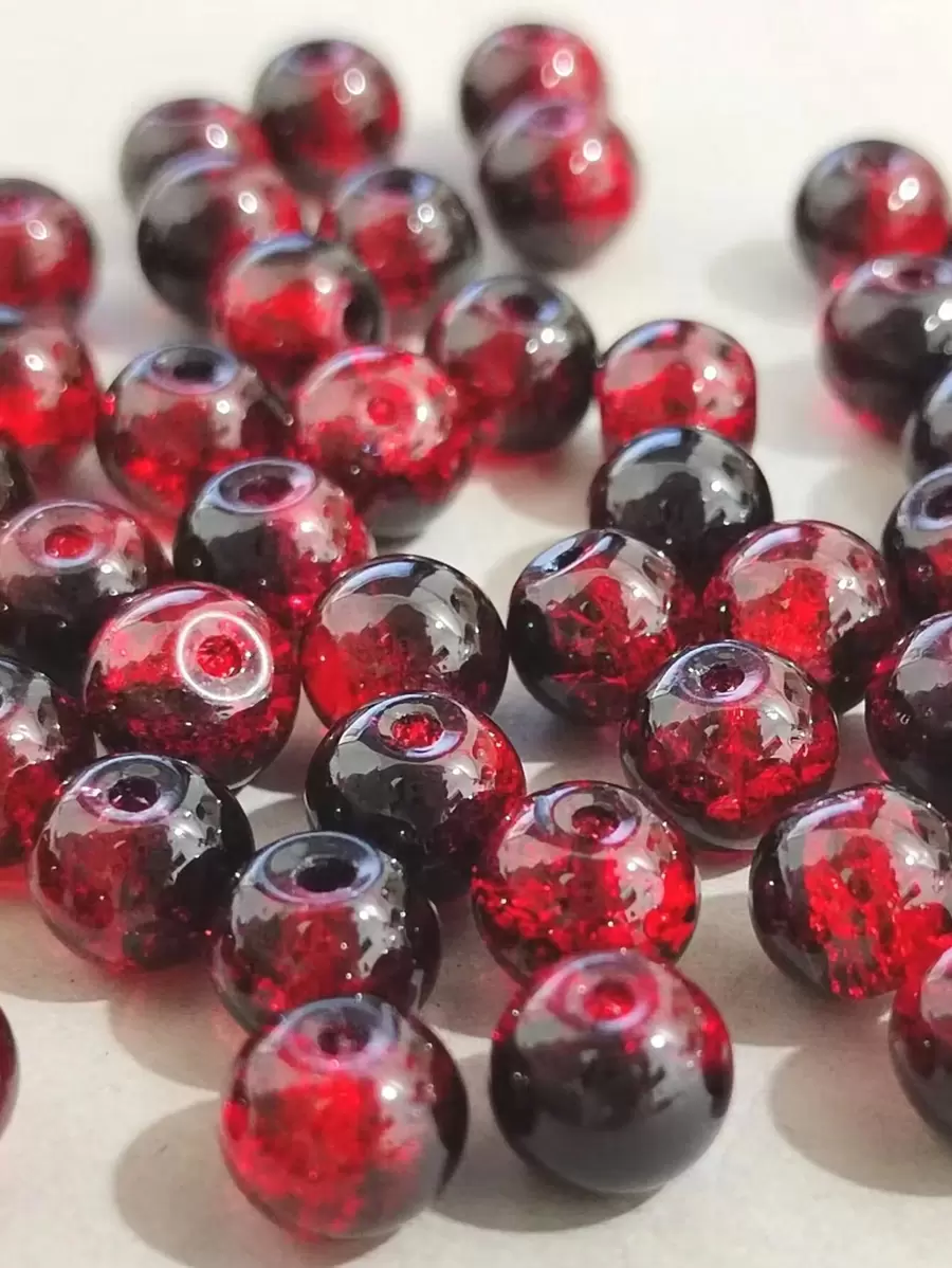 50pcs 8mm Black & Red Colored Glass Beads String For Diy Jewelry Making - Burgundy - View 1