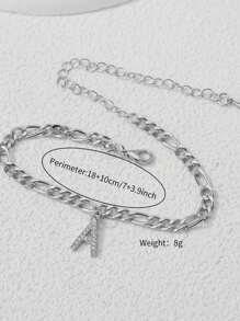 1pc Fully Rhinestone Chain Bracelet With 26 Alphabet Shaped Pendant For Couples, Valentine's Day Gift - Silver - View 5