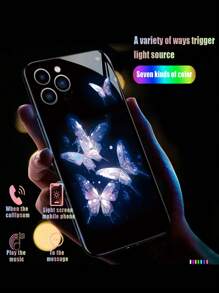 1pc Black Shockproof Dual Layer Armor Design Phone Case With Incoming Call Flash & Voice-Activated Luminous Function, Compatible With IPhone, Samsung Phone - Multicolor - View 2