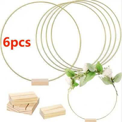 6pcs 12-Inch Metal Flower Wreath, Suitable For Wedding Centerpiece Decor, Wooden Card Holder, Metal Wreath, Home Decor, Valentine's Day Gift And More